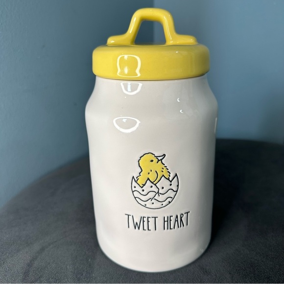 Rae Dunn Other - Rae Dunn by Magenta Tweet Heart Yellow & White Top Ceramic Jar Container